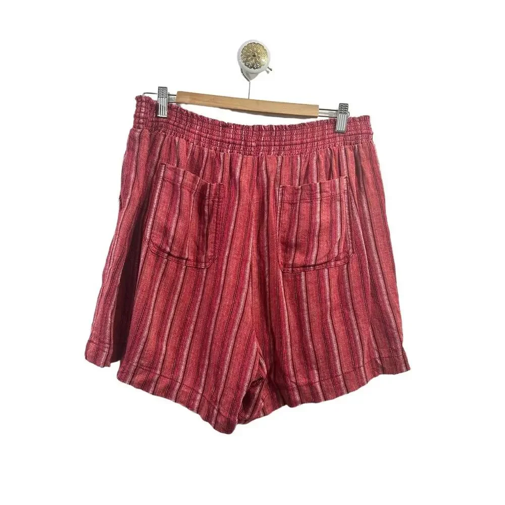 Briggs Shorts Size XL Red Striped Pattern Tassel Drawstring Pockets Linen Blend - Picture 13 of 15